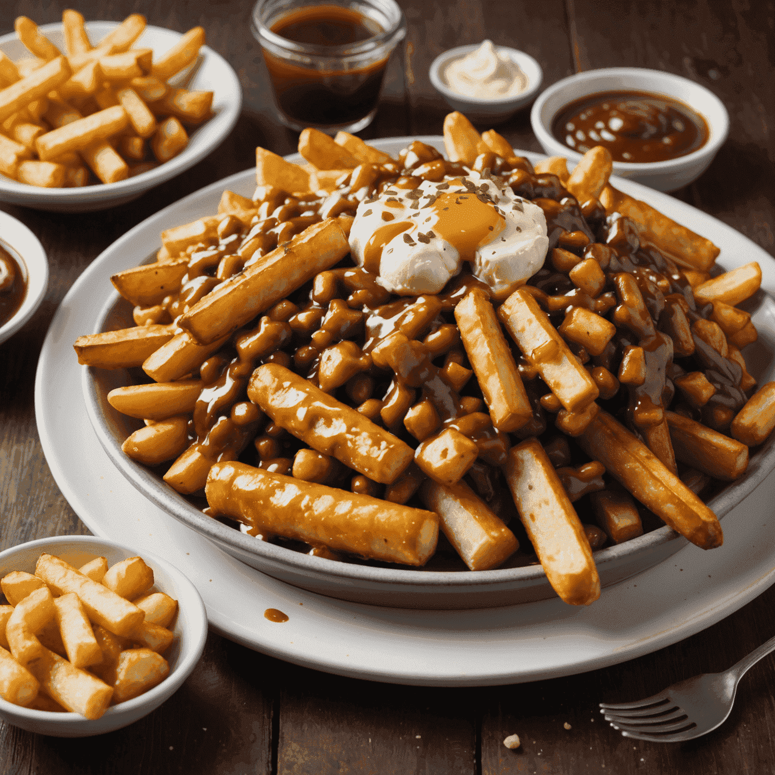 A steaming plate of poutine with crispy fries, gravy, and cheese curds