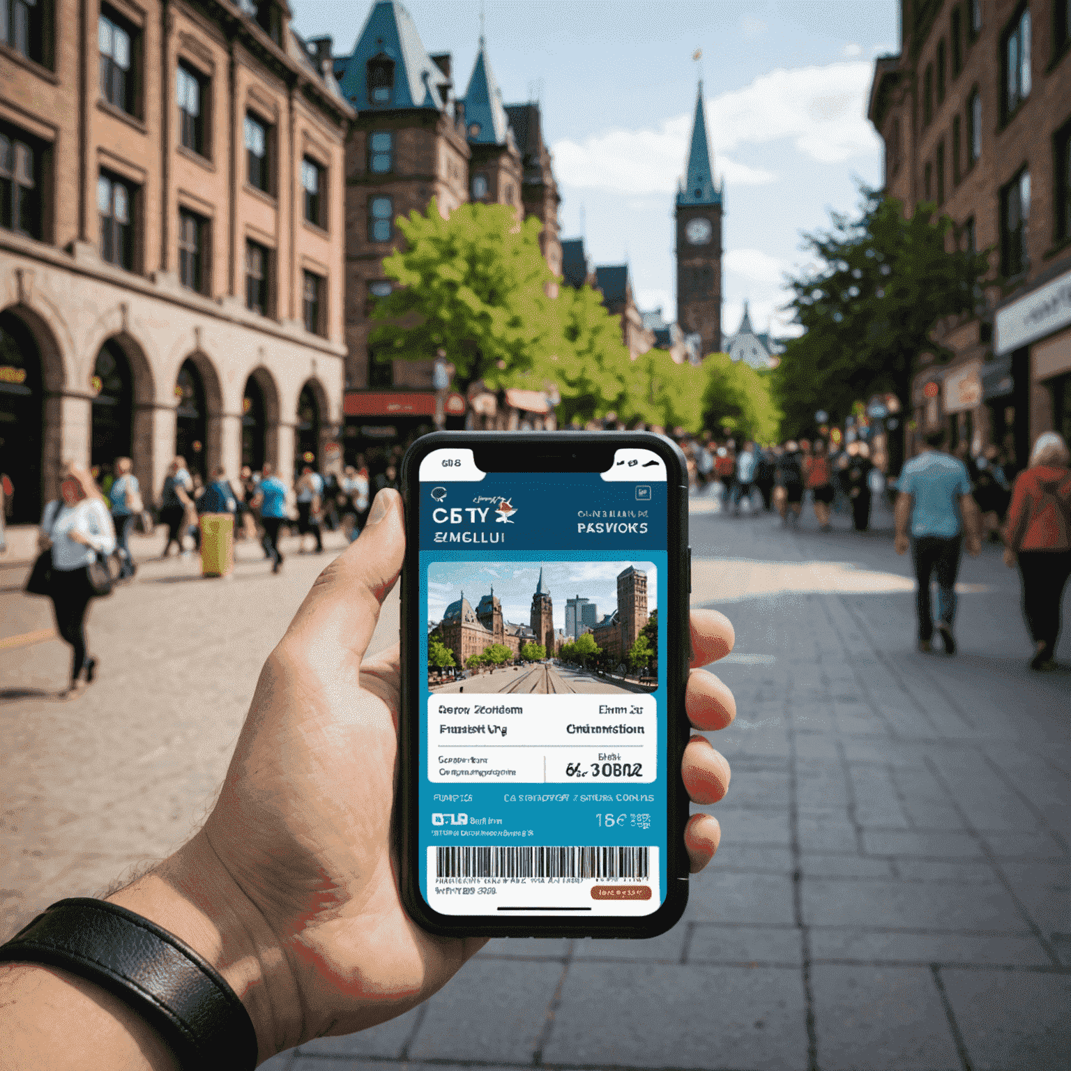 A tourist using a city pass to enter various attractions in a Canadian city