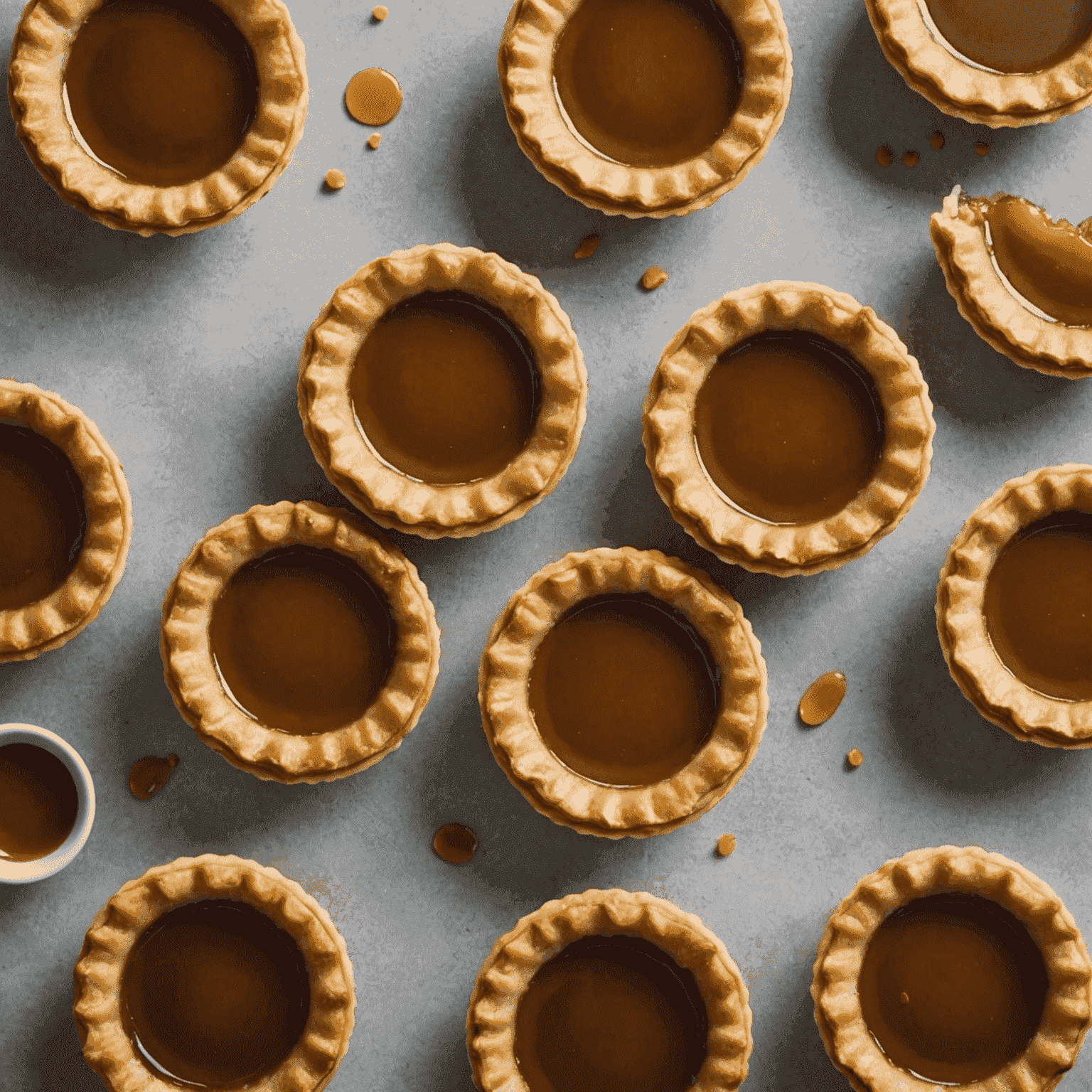 A plate of golden-brown butter tarts with a gooey filling