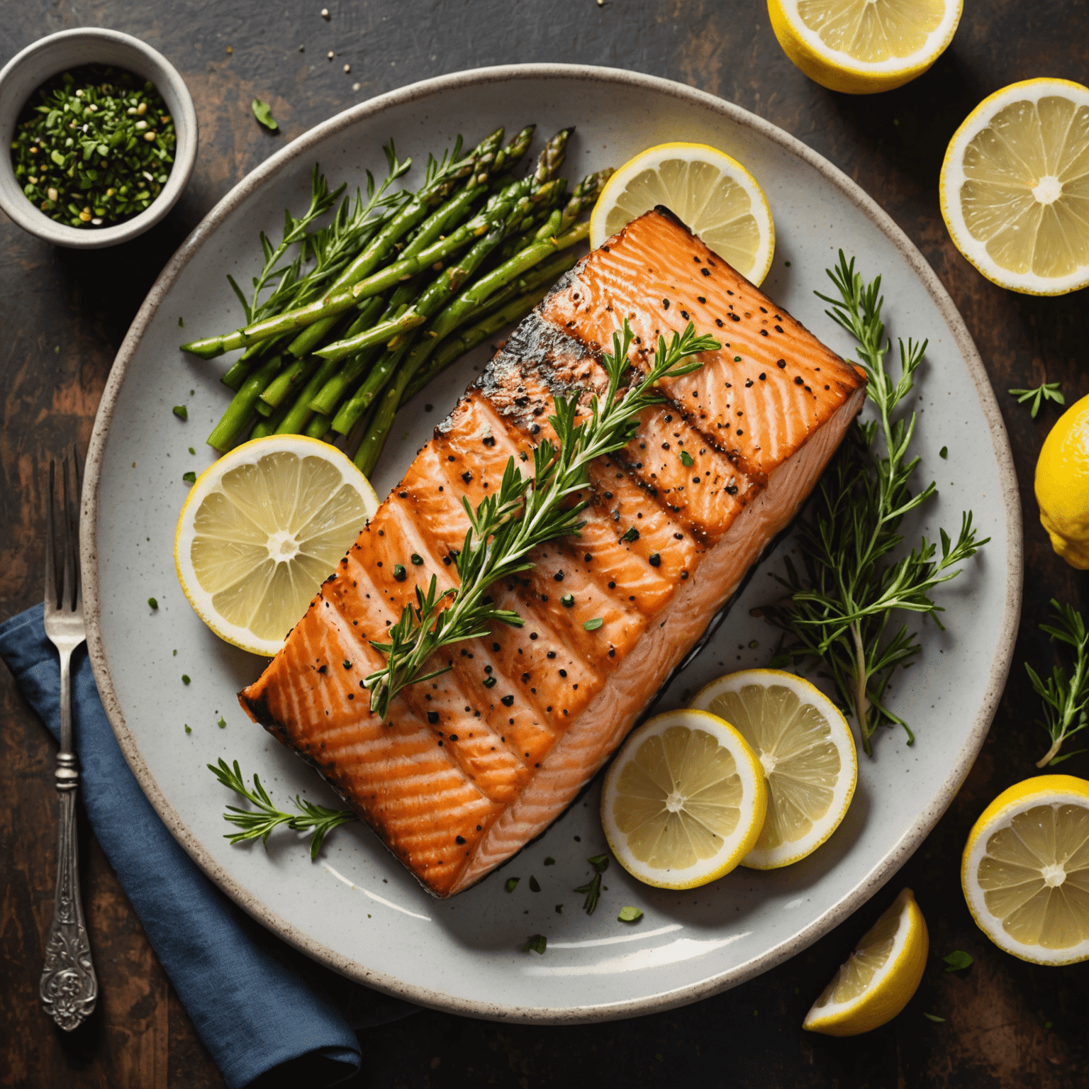 A beautifully grilled fillet of Pacific salmon with lemon and herbs